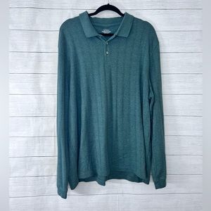 Van Heusen XXL Checkered Textured Long Sleeve Polo Shirt Green 💗